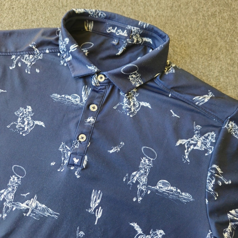 Bad Birdie Yeehaw Western Cowboy Desert Print Golf Polo Large Country Club